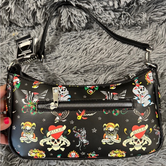 ED Hardy Bag Black Shoulder Bag Crossbody Iconic Logo Tattoo Print Handbag NWT - Picture 3 of 5